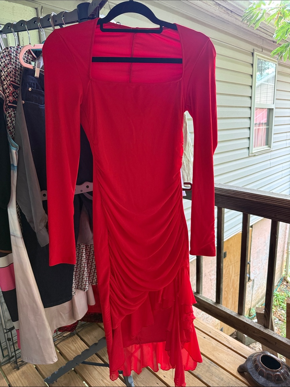 Super Deal Today!NWOT Women’s Small Red Long-Sleeve Ruched Asymmetric Dress sexy